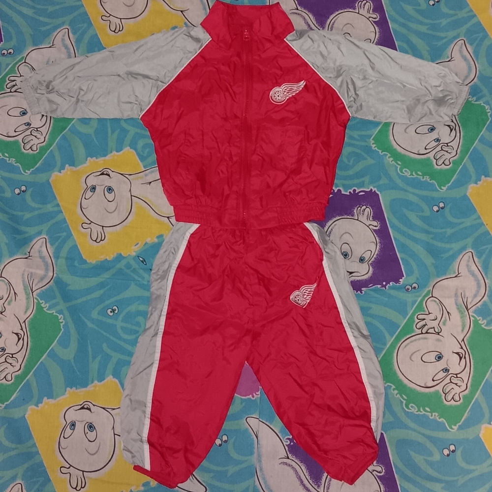 90s Detroit Red Wings Vintage Nylon Tracksuit Track Jacket & Pants NHL Hockey
